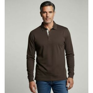 Tasso Elba Classic Men's Long Sleeve Polo Shirt- Brown XL (SH-31)